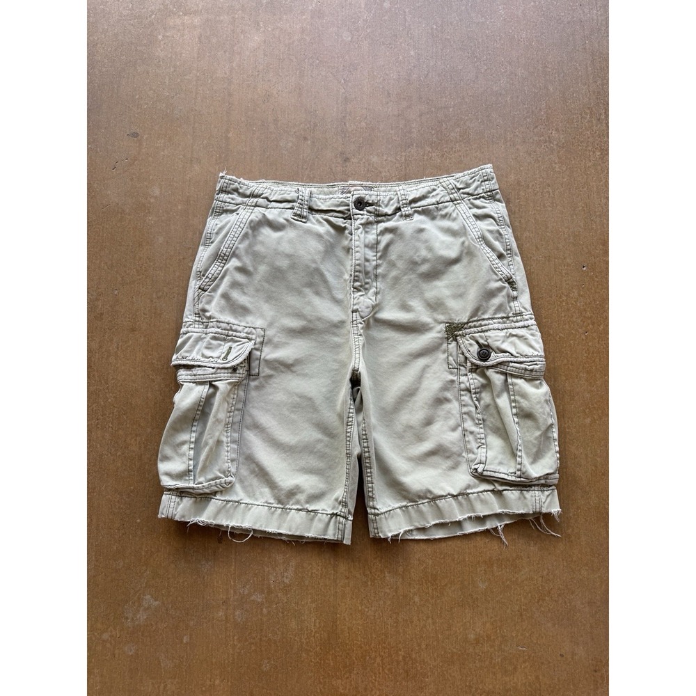 VTG Y2K American Eagle Faded Lime Green Heavy Cotton Cargo Shorts Skater 36W